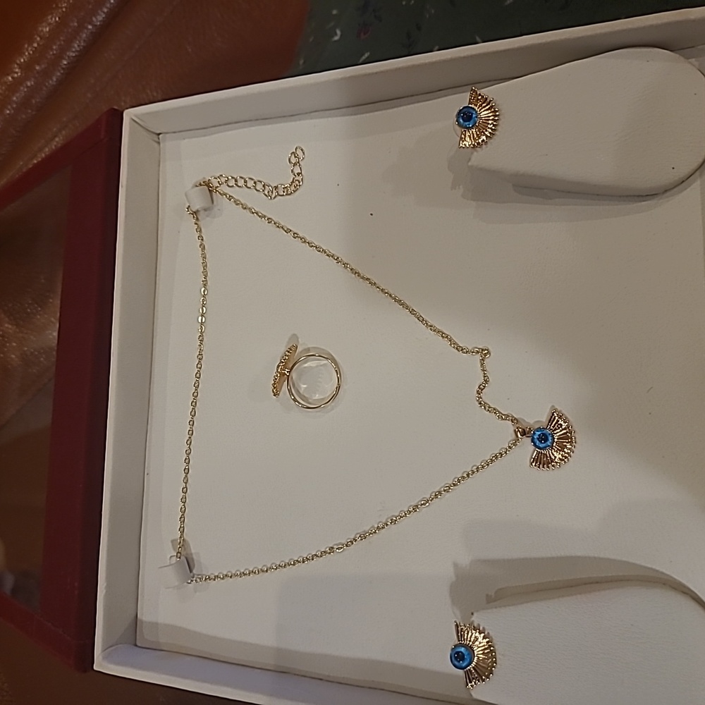 Very cute delicate Evil Eye necklace set necklace +earrings +ring